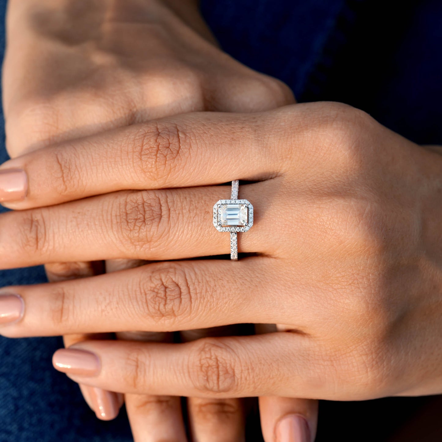 1 Carat Center Emerald Cut Moissanite Diamond Engagement Ring