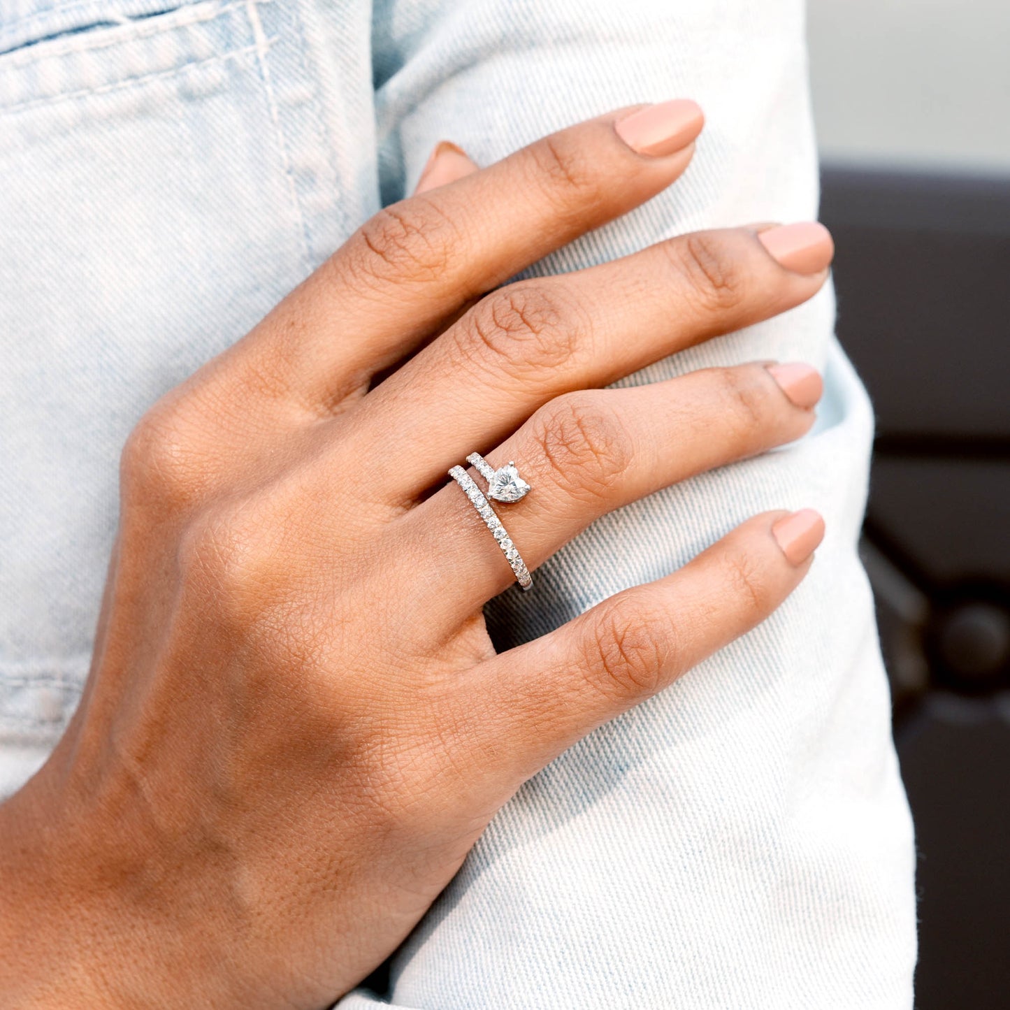 0.50 Carat Center Heart, Round Cut Moissanite Diamond Engagement Ring