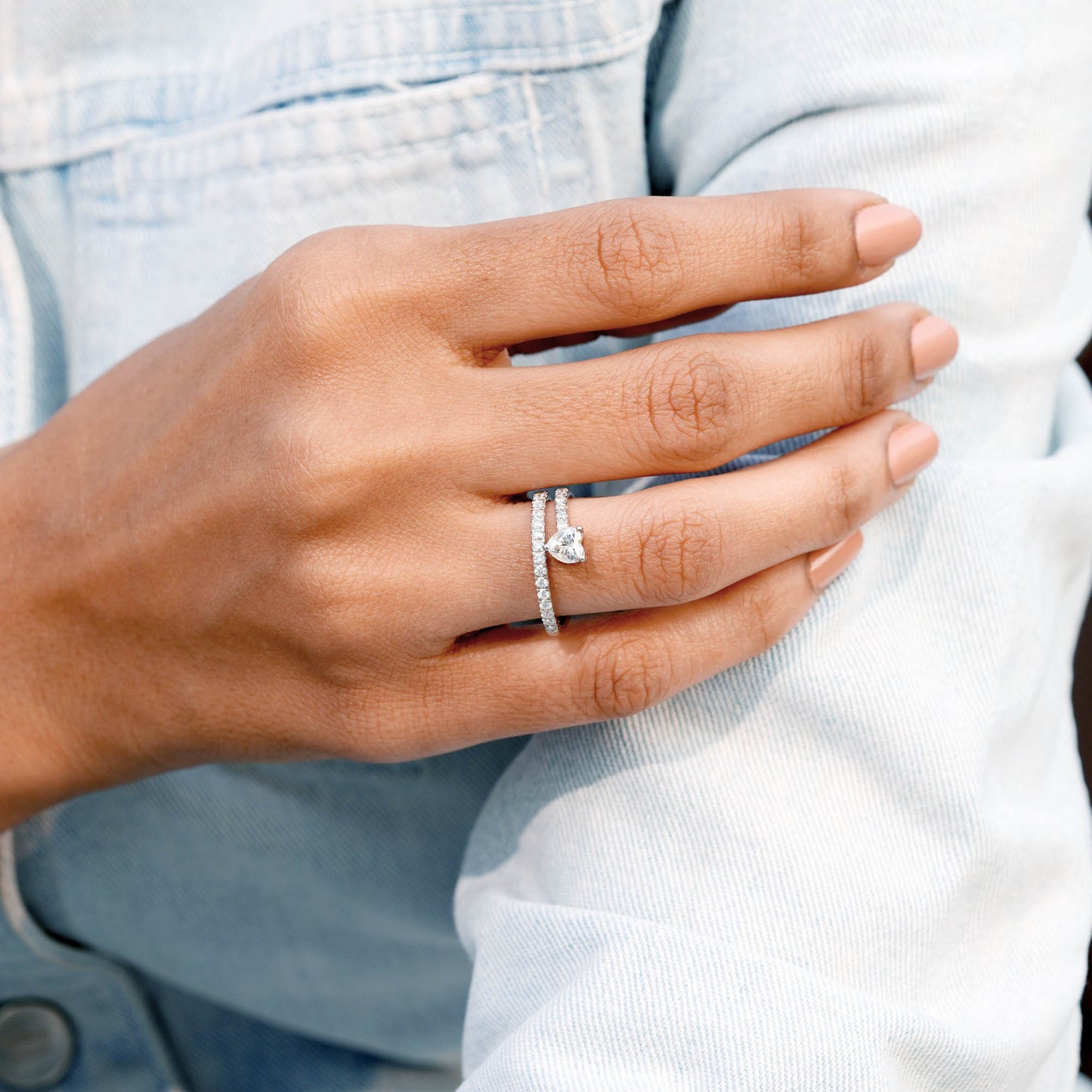 0.50 Carat Center Heart, Round Cut Moissanite Diamond Engagement Ring