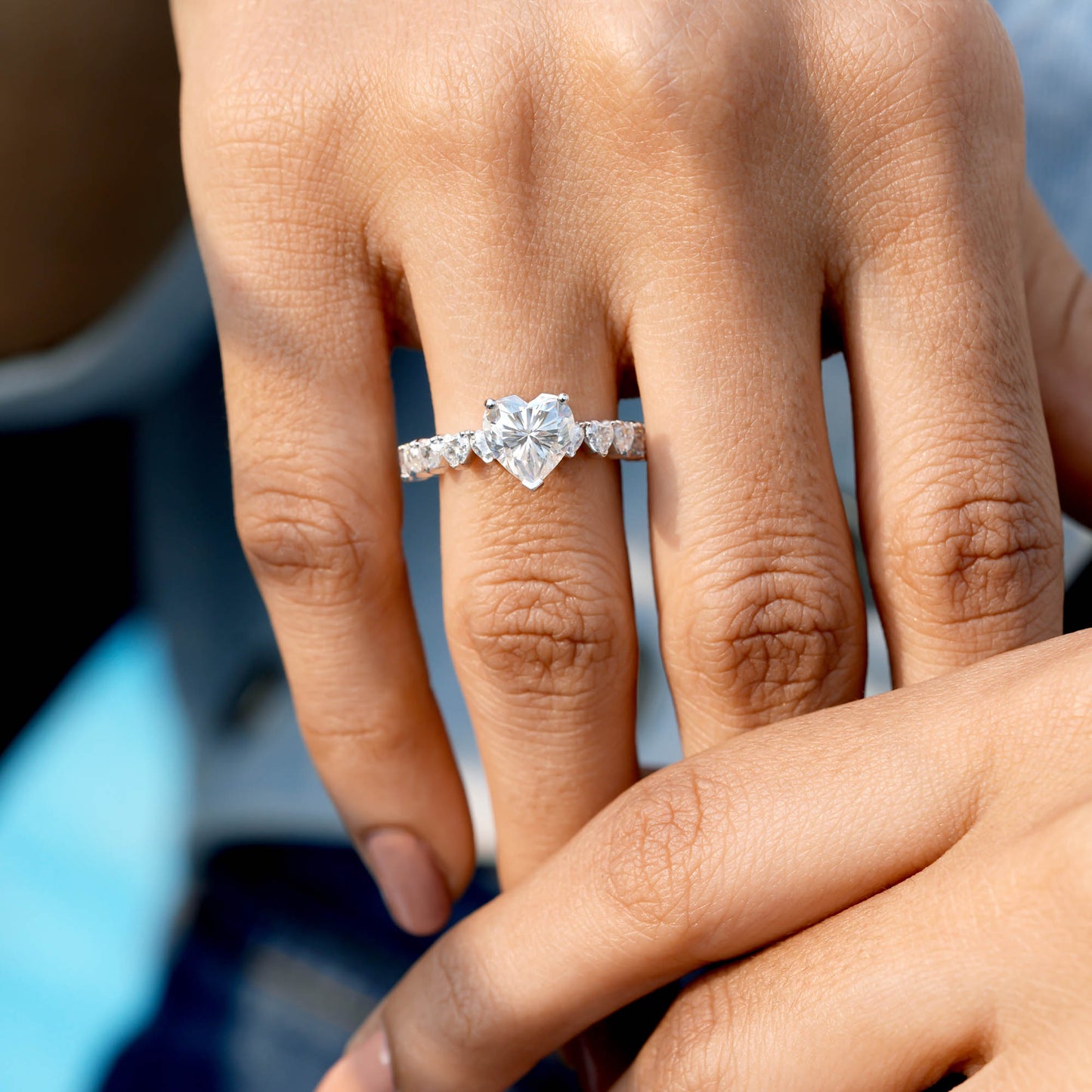 2 Carat Center Heart Cut Moissanite Diamond Engagement Ring