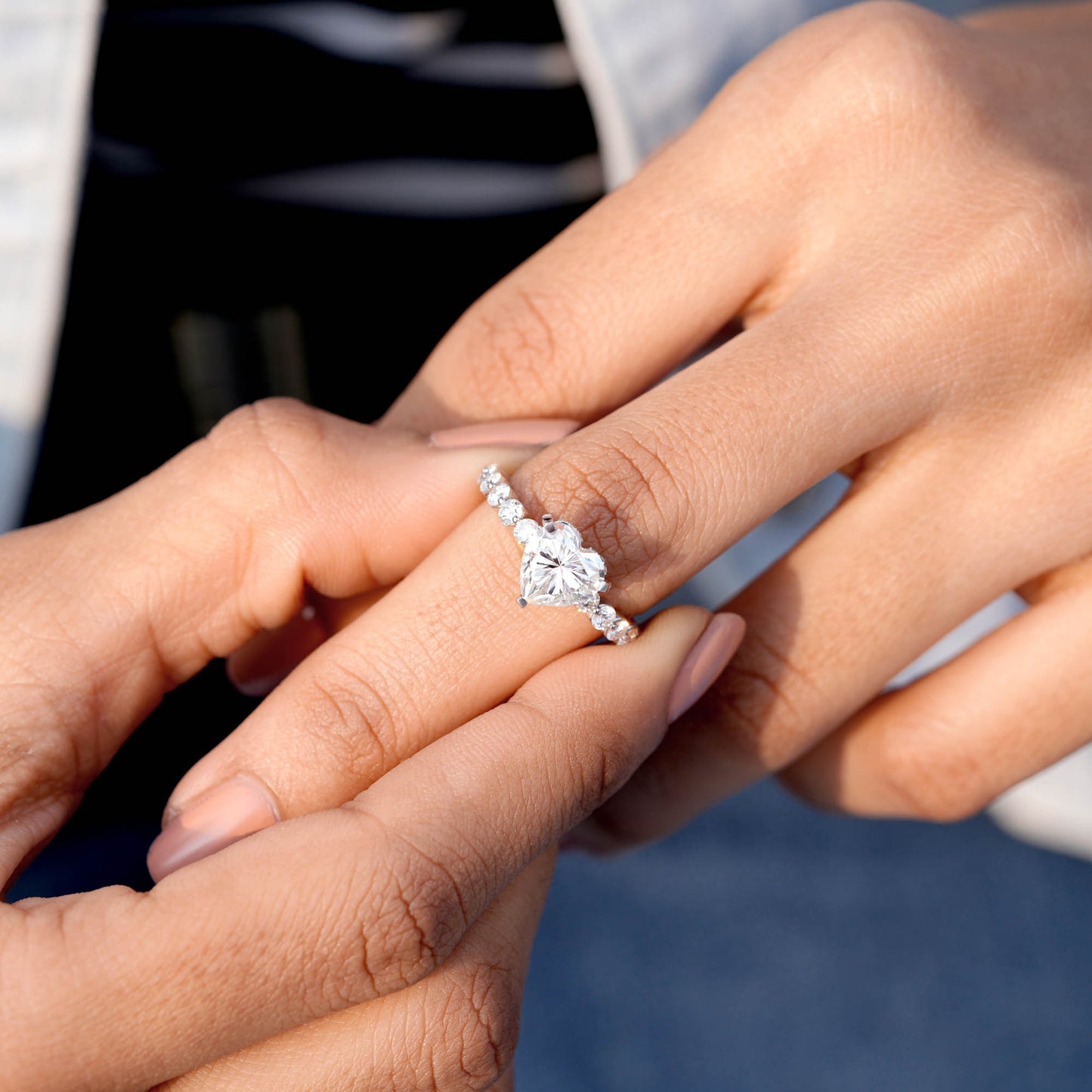 2 Carat Center Heart Cut Moissanite Diamond Engagement Ring