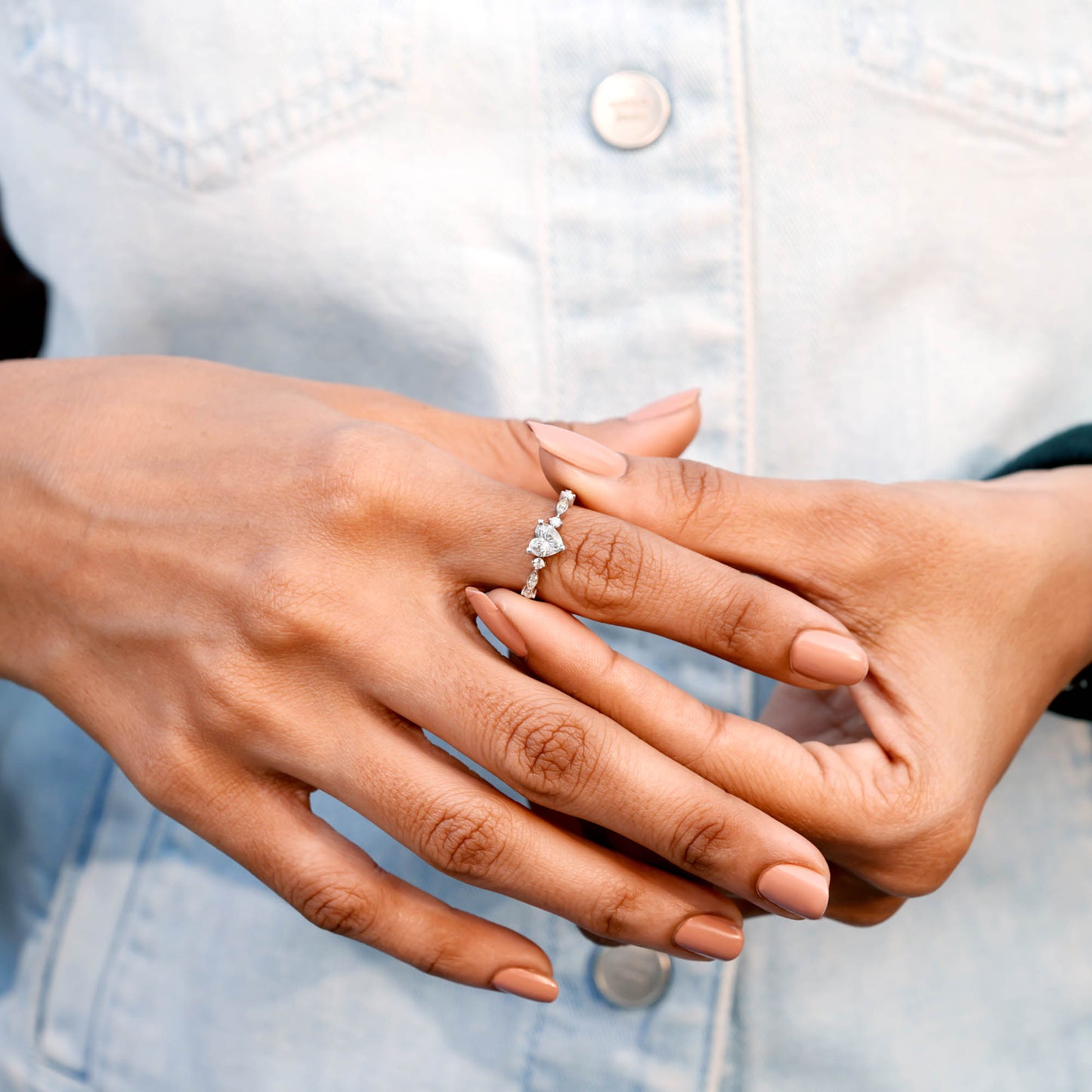 0.75 Carat Center Heart Cut Moissanite Diamond Engagement Ring