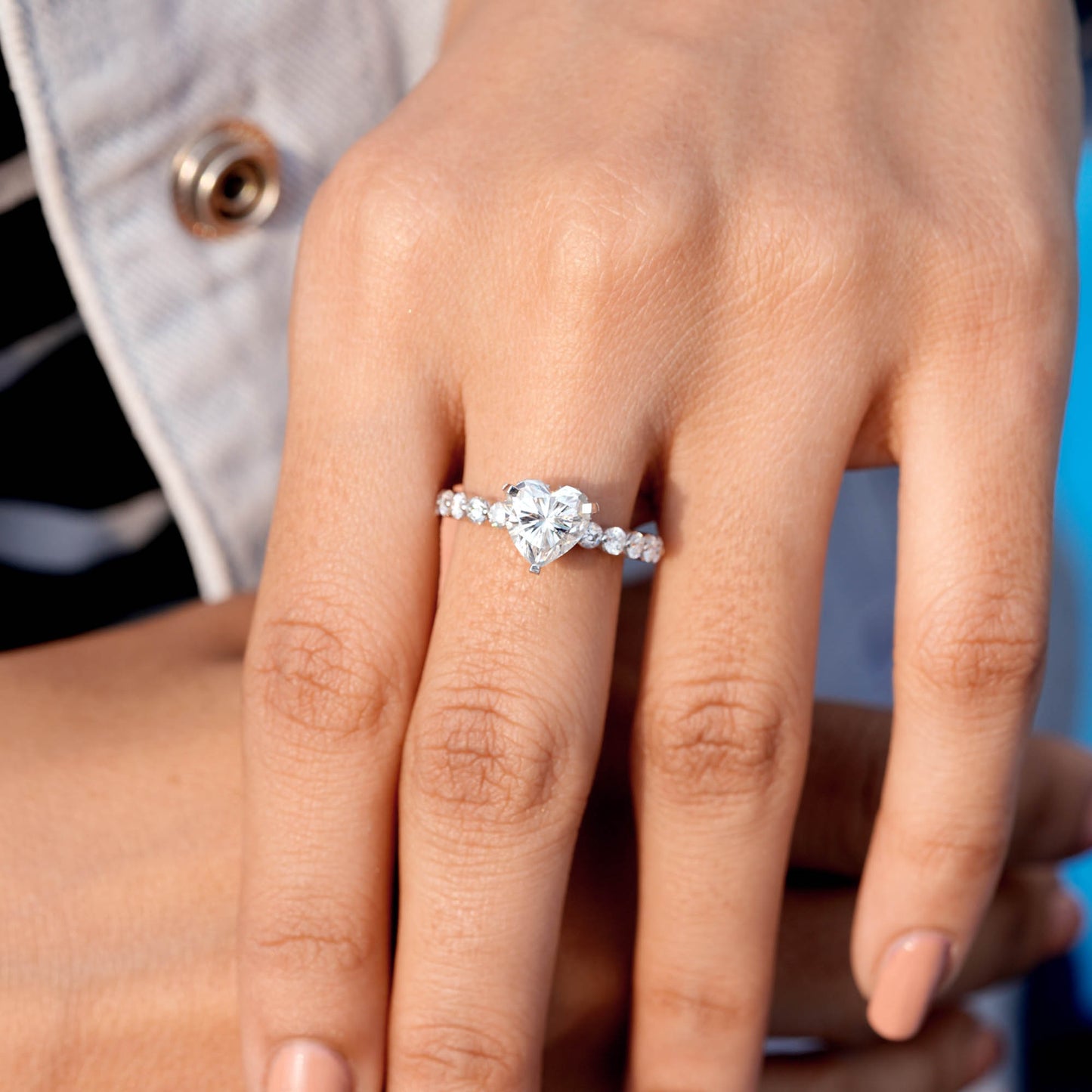2 Carat Center Heart Cut Moissanite Diamond Engagement Ring