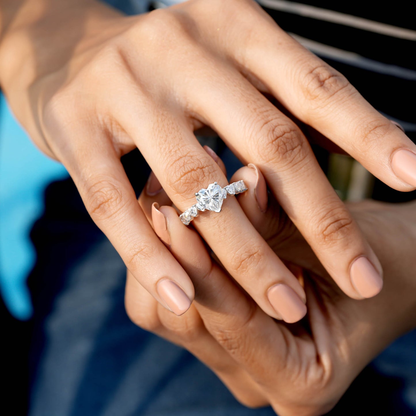 2 Carat Center Heart Cut Moissanite Diamond Engagement Ring