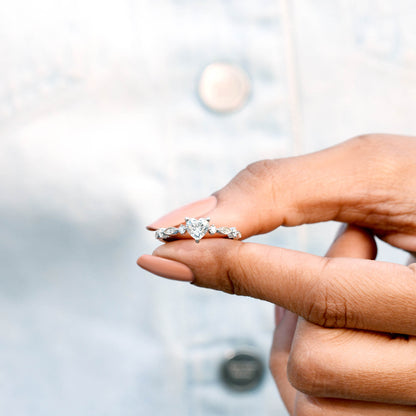 0.75 Carat Center Heart Cut Moissanite Diamond Engagement Ring
