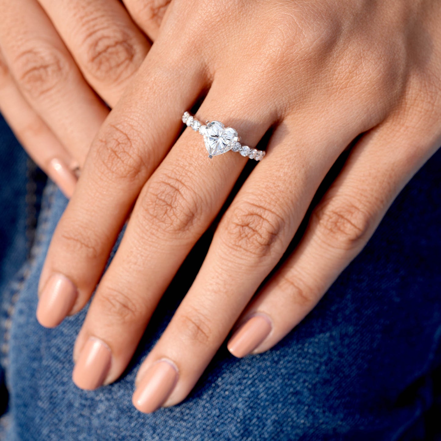 2 Carat Center Heart Cut Moissanite Diamond Engagement Ring