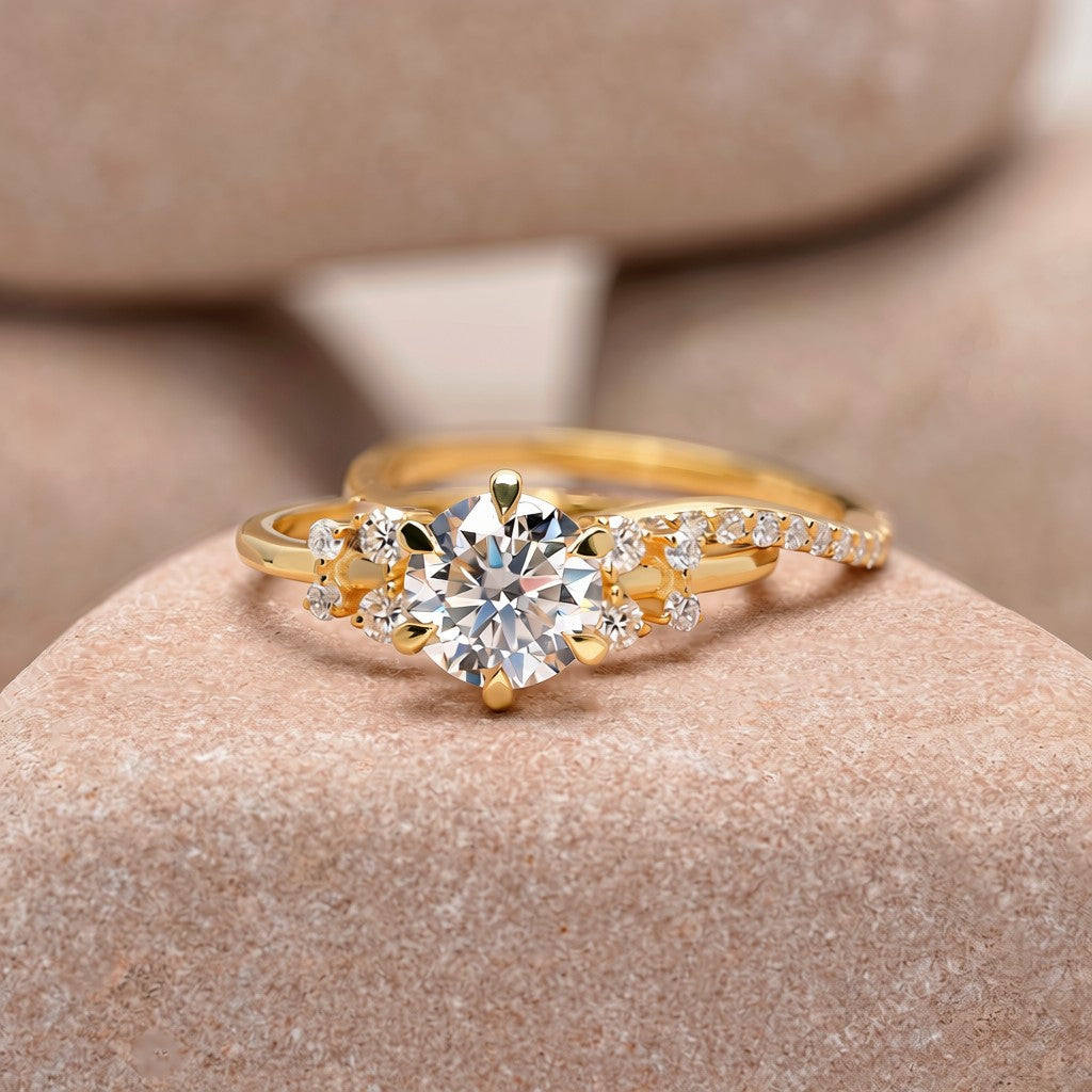 1.5 Carat Center Round Cut Moissanite Diamond Ring with Curved Band