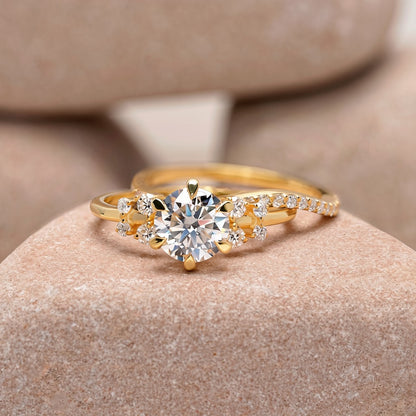 1.5 Carat Center Round Cut Moissanite Diamond Ring with Curved Band