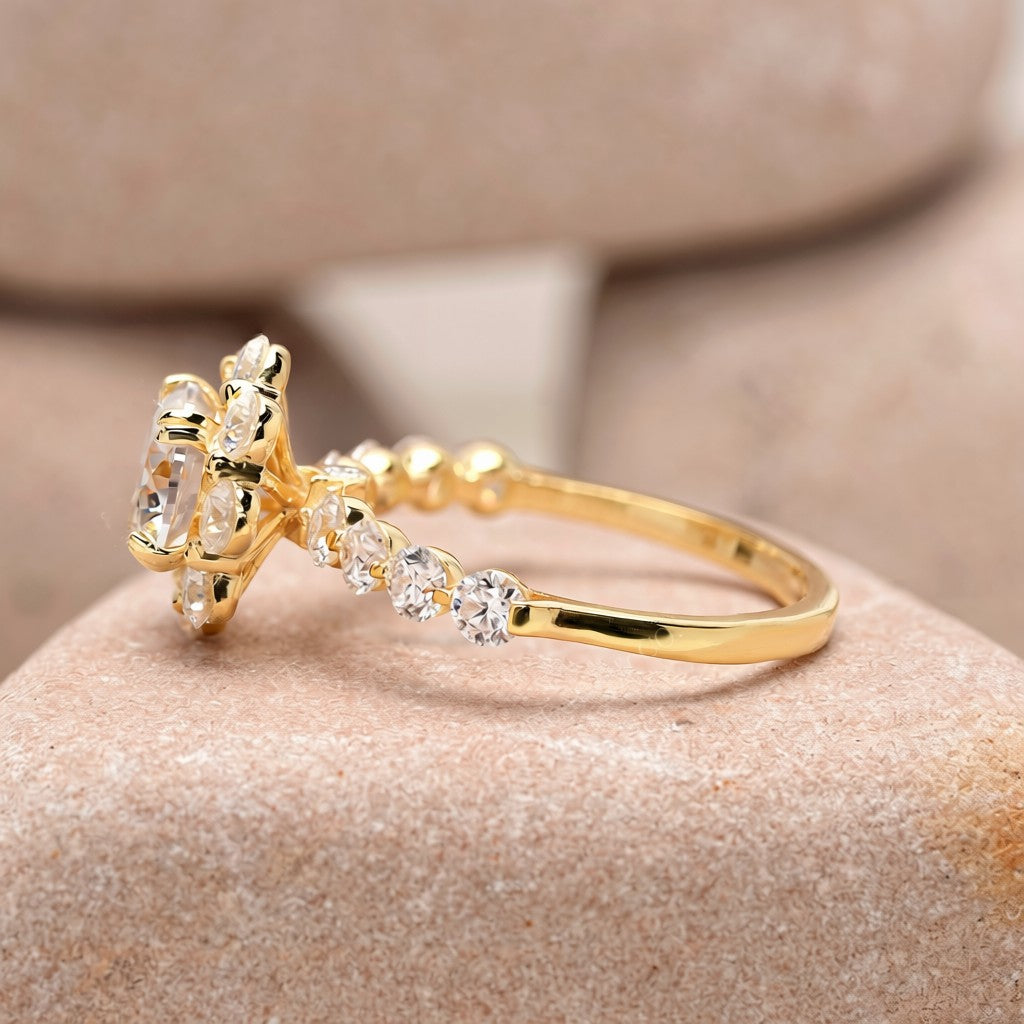 1.5 Carat Center Round Cut Moissanite Diamond Engagement Ring