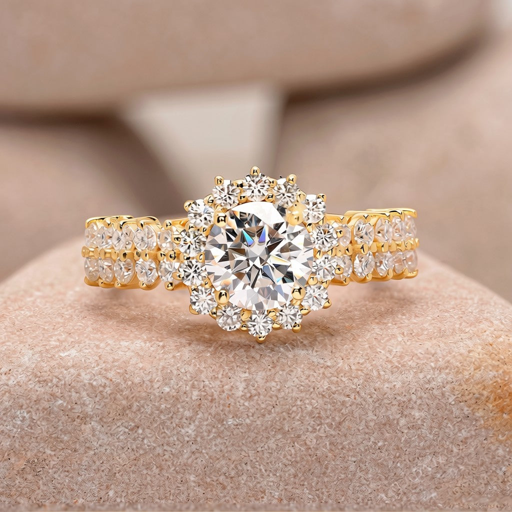 1.5 Carat Center Round Cut Moissanite Diamond Engagement Ring