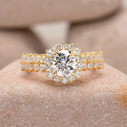1.5 Carat Center Round Cut Moissanite Diamond Engagement Ring