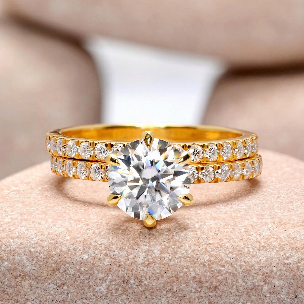 1.5 Carat Center Round Cut Moissanite Diamond Engagement Ring