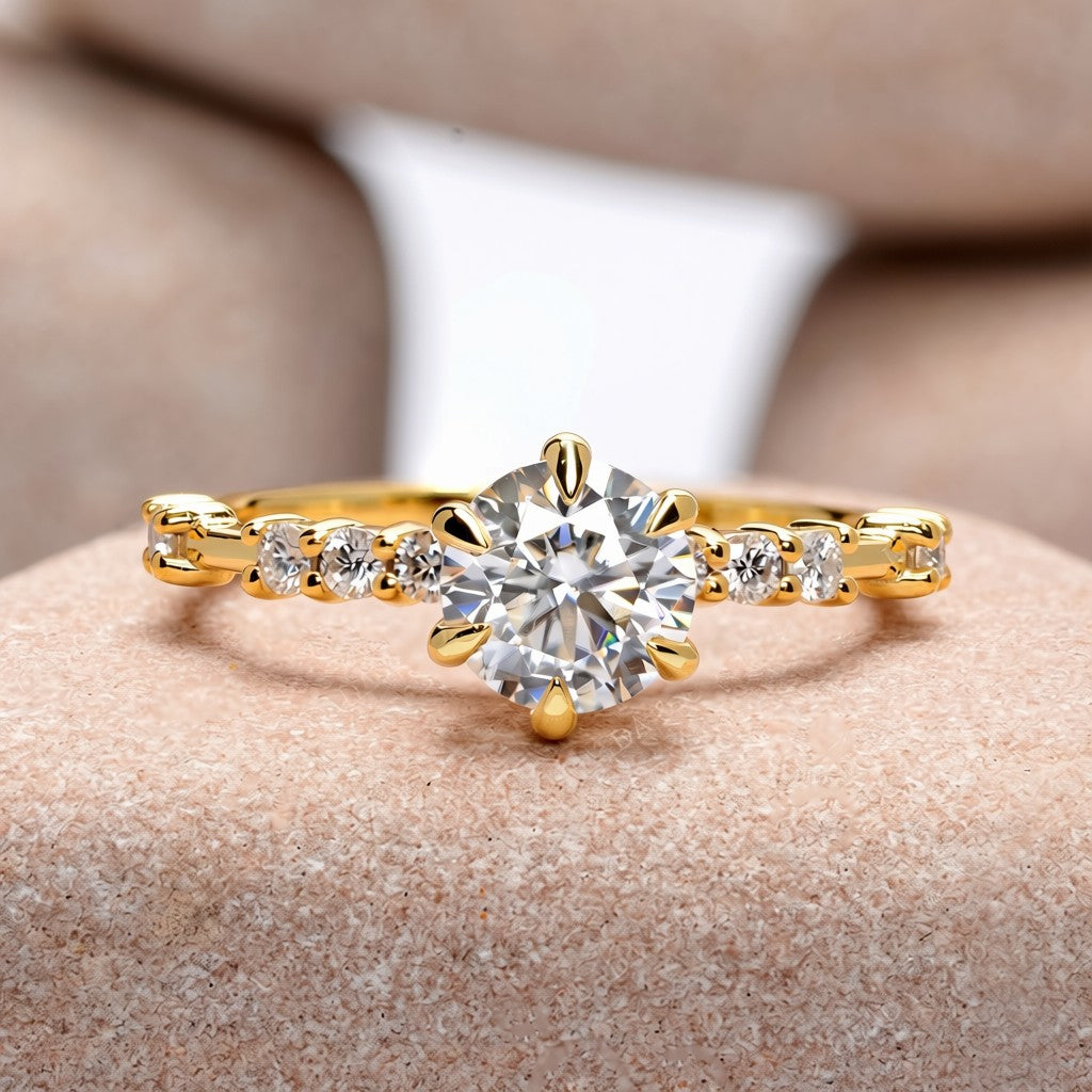 1 Carat Center Round Cut Moissanite Diamond  Engagement Ring