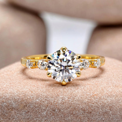1.5 Carat Center Round Cut Moissanite Diamond Engagement Ring