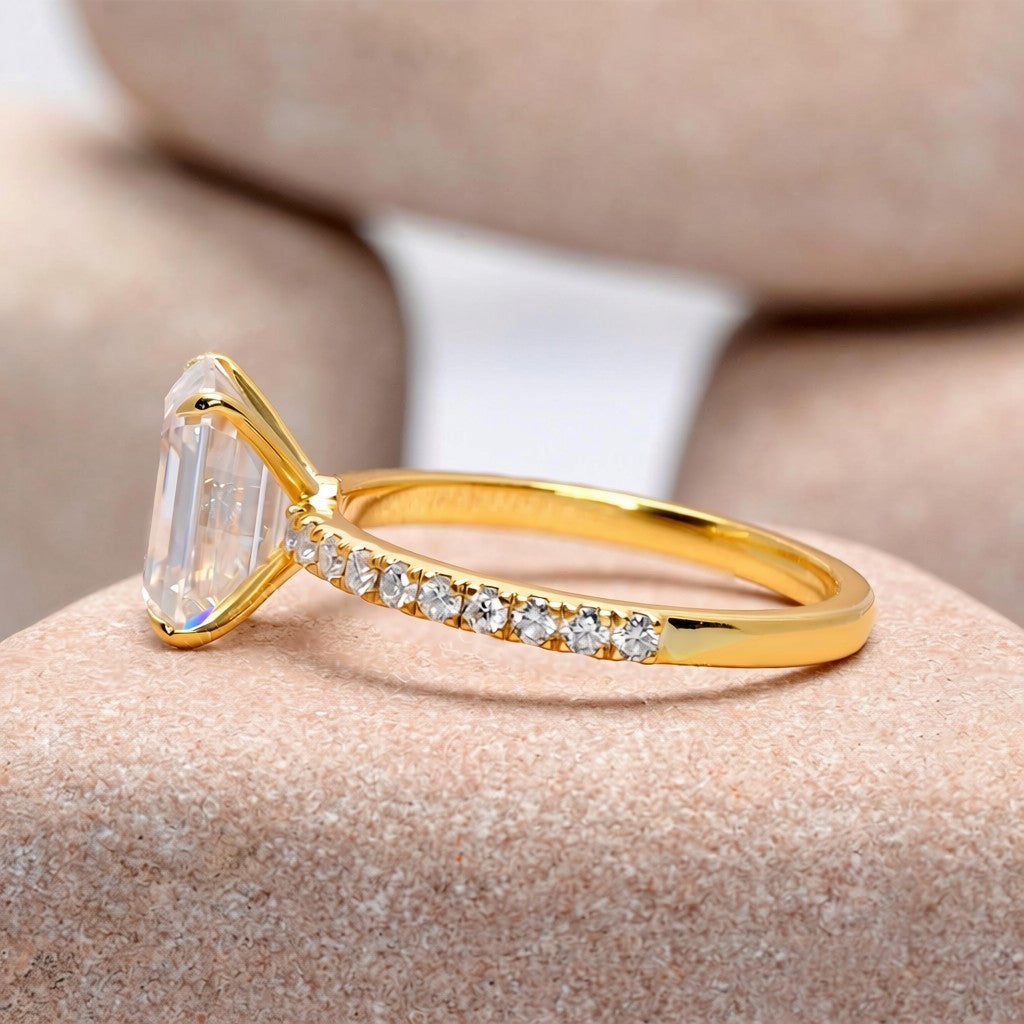 2.5 Carat Center Emerald Cut Moissanite Diamond Engagement Ring