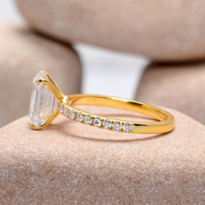 2.5 Carat Center Emerald Cut Moissanite Diamond Engagement Ring