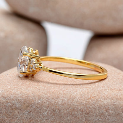 1 Carat Center Oval Cut Moissanite Diamond Gold Ring with Side Stones