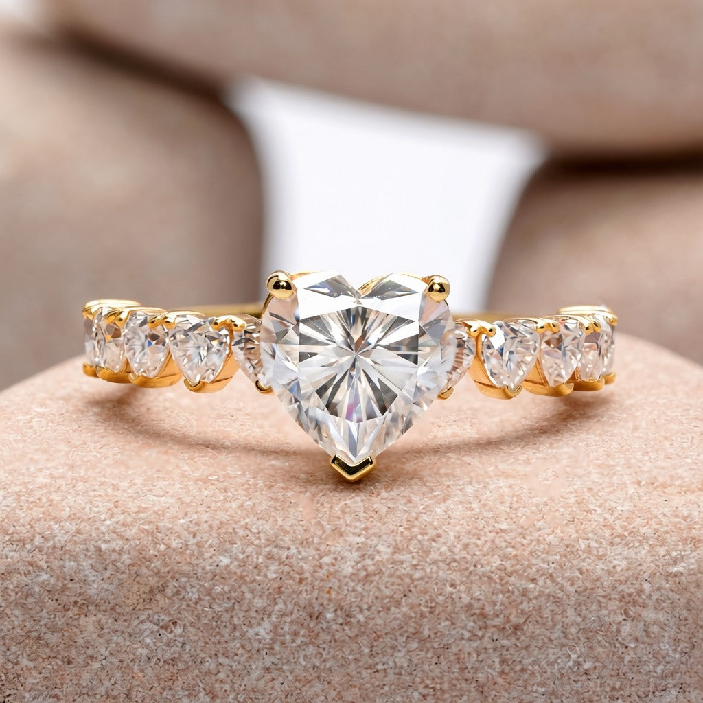 2 Carat Center Heart Cut Moissanite Diamond Engagement Ring