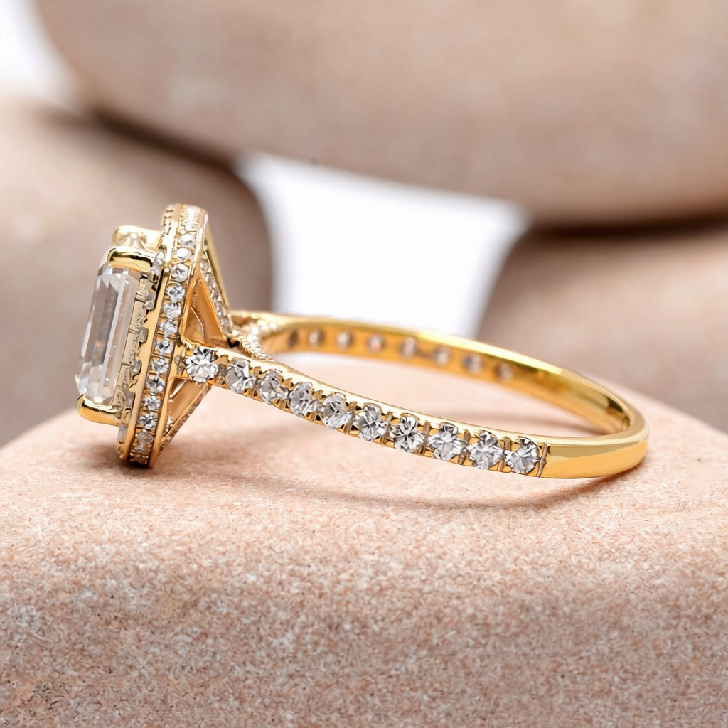 1.5 Carat Center Emerald Cut Moissanite Diamond Engagement Ring