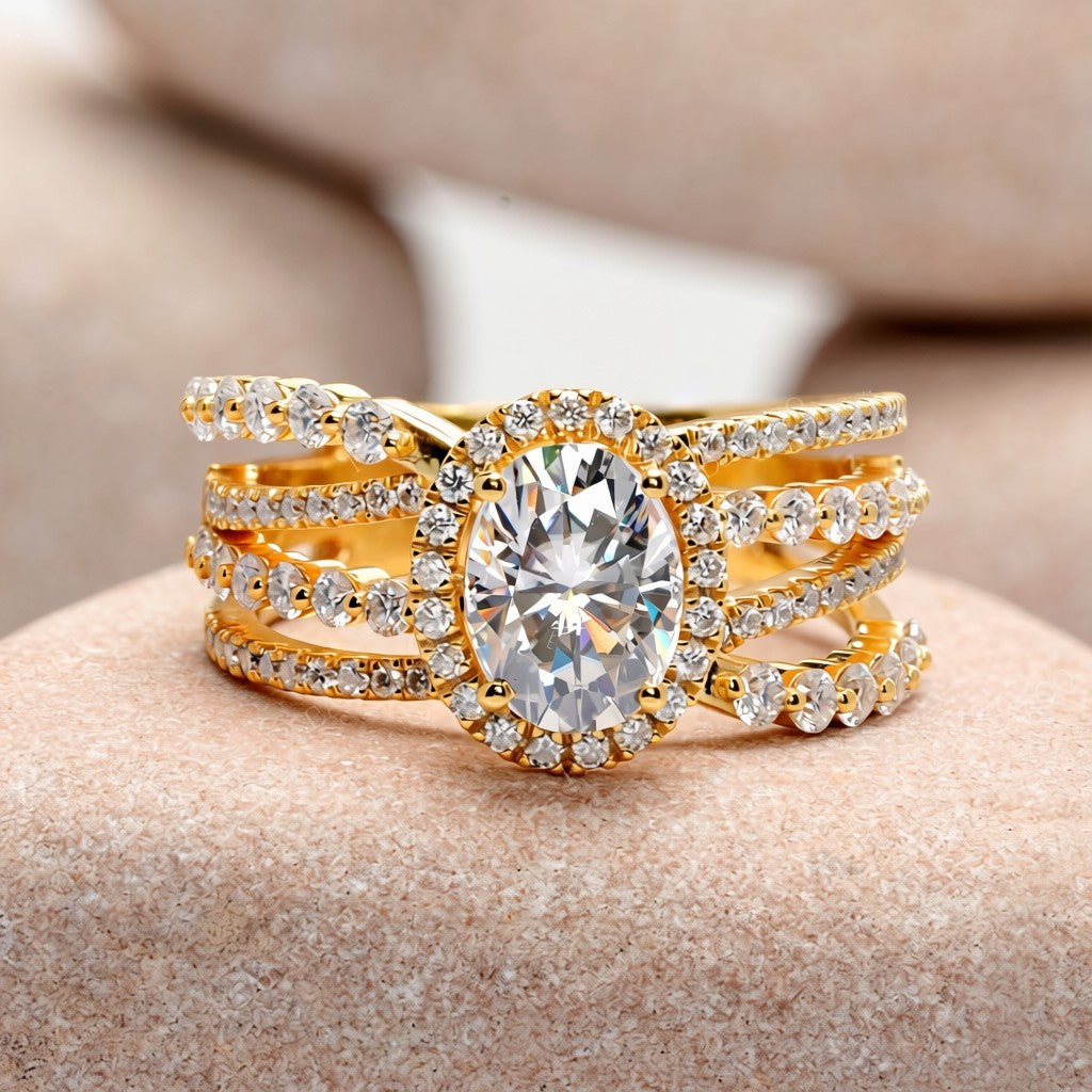 1.5 Carat Center Oval Cut Moissanite Diamond Engagement Ring