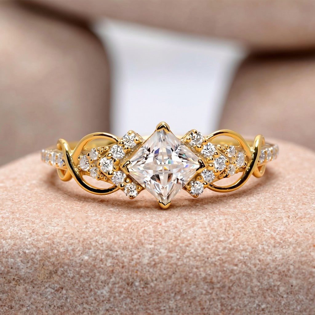 1 Carat Center Princess Cut Moissanite Diamond Enagement Ring