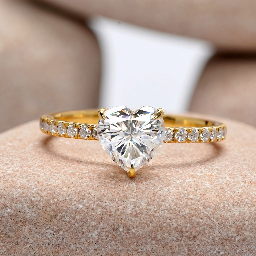 2.5 Carat Center Heart Cut Moissanite Diamond Engagement Ring