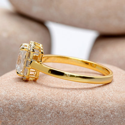 1 Carat Center Radiant, Baguette Cut Moissanite Diamond Engagement Ring