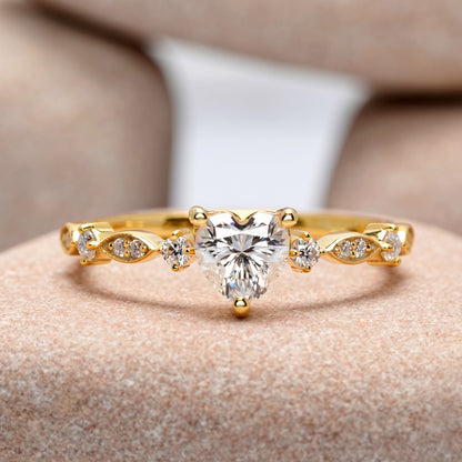 0.75 Carat Center Heart Cut Moissanite Diamond Engagement Ring