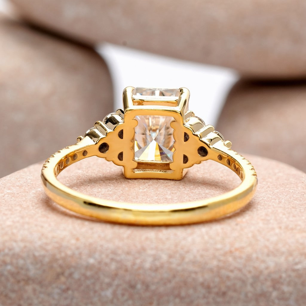 1.5 Carat Center Radiant Cut Moissanite Diamond Engagement Ring