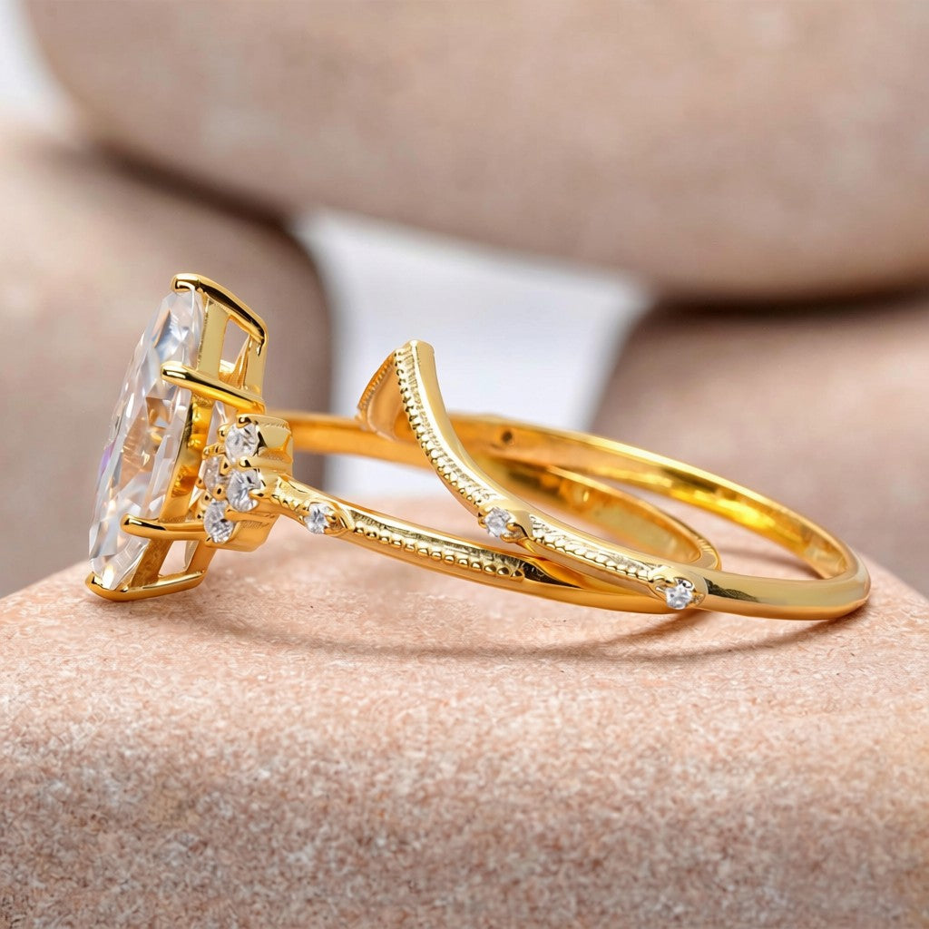 1.5 Carat Center Marquise Cut Moissanite Diamond Engagement Ring