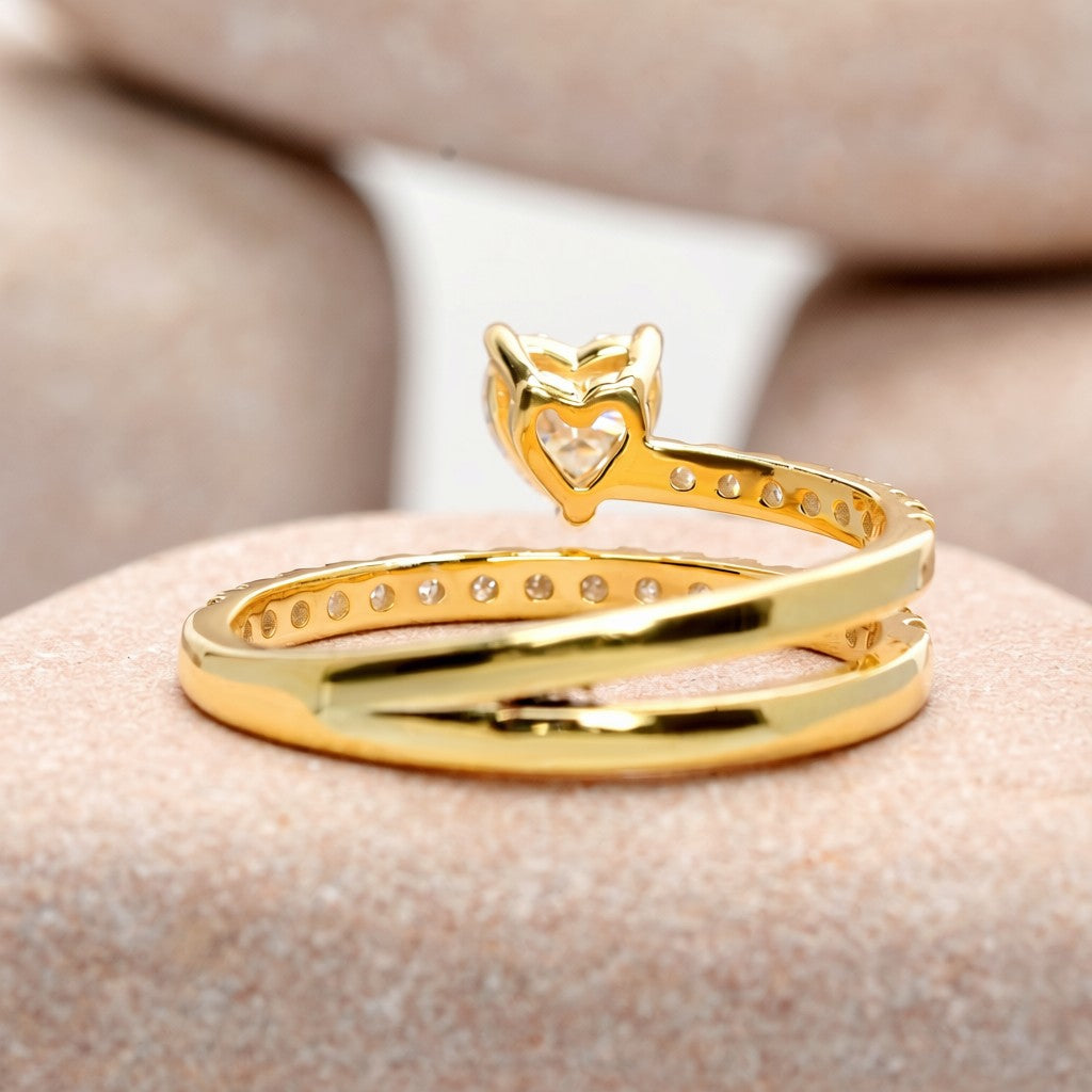 0.50 Carat Center Heart, Round Cut Moissanite Diamond Engagement Ring
