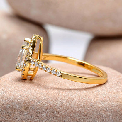 1.5 Carat Center Pear, Round Cut Moissanite Diamond Engagement Ring