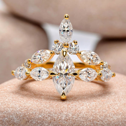 1 Carat Center Marquise Cut Moissanite Diamond Engagement Ring