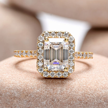 1.5 Carat Center Emerald Cut Moissanite Diamond Engagement Ring
