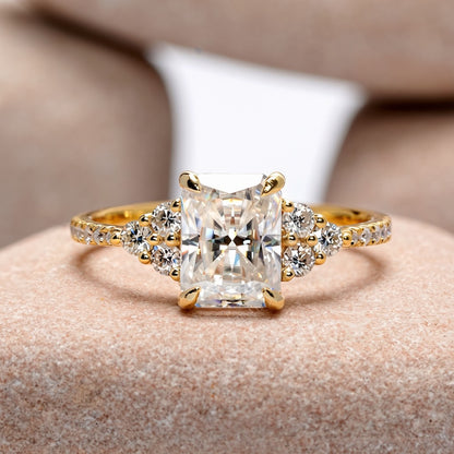 1.5 Carat Center Radiant Cut Moissanite Diamond Engagement Ring