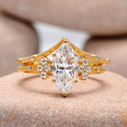 1.5 Carat Center Marquise Cut Moissanite Diamond Engagement Ring