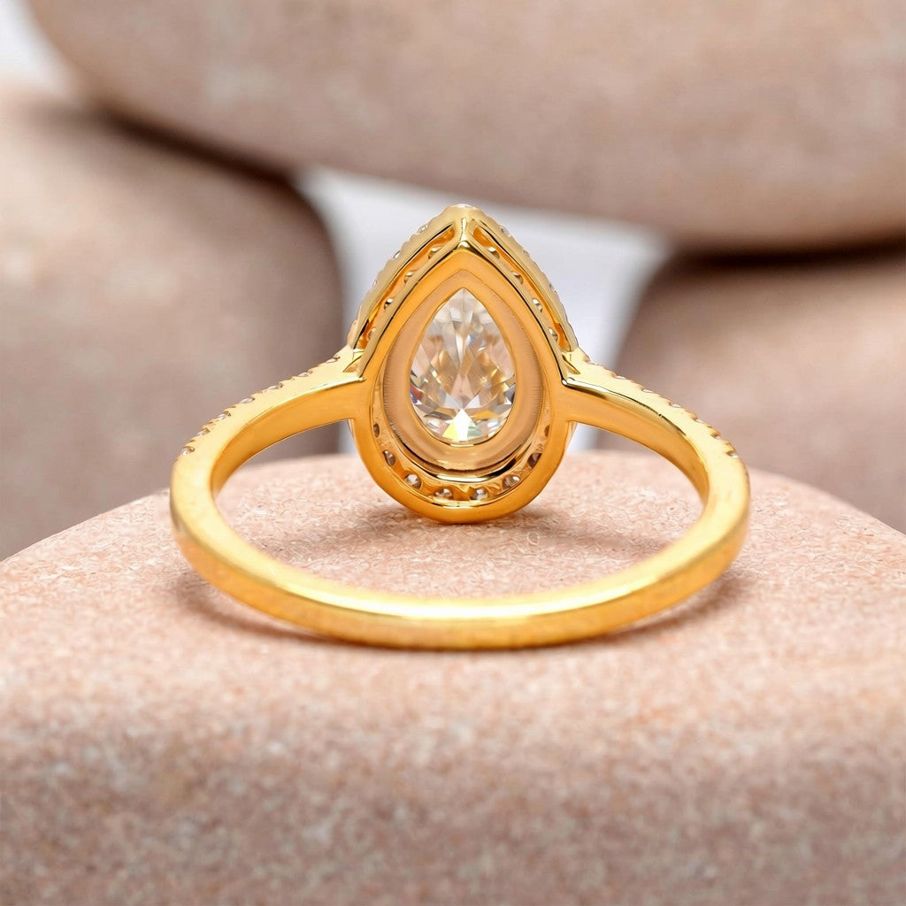 1.5 Carat Center Pear, Round Cut Moissanite Diamond Engagement Ring