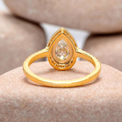 1.5 Carat Center Pear, Round Cut Moissanite Diamond Engagement Ring