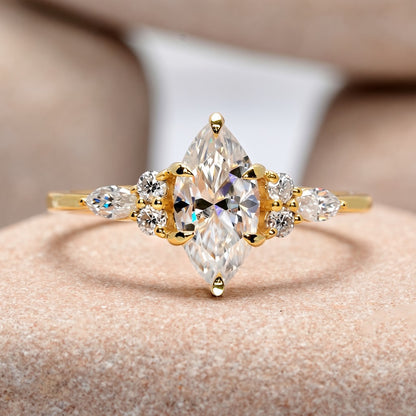 1 Carat Center Marquise Cut Moissanite Diamond Engagement Ring