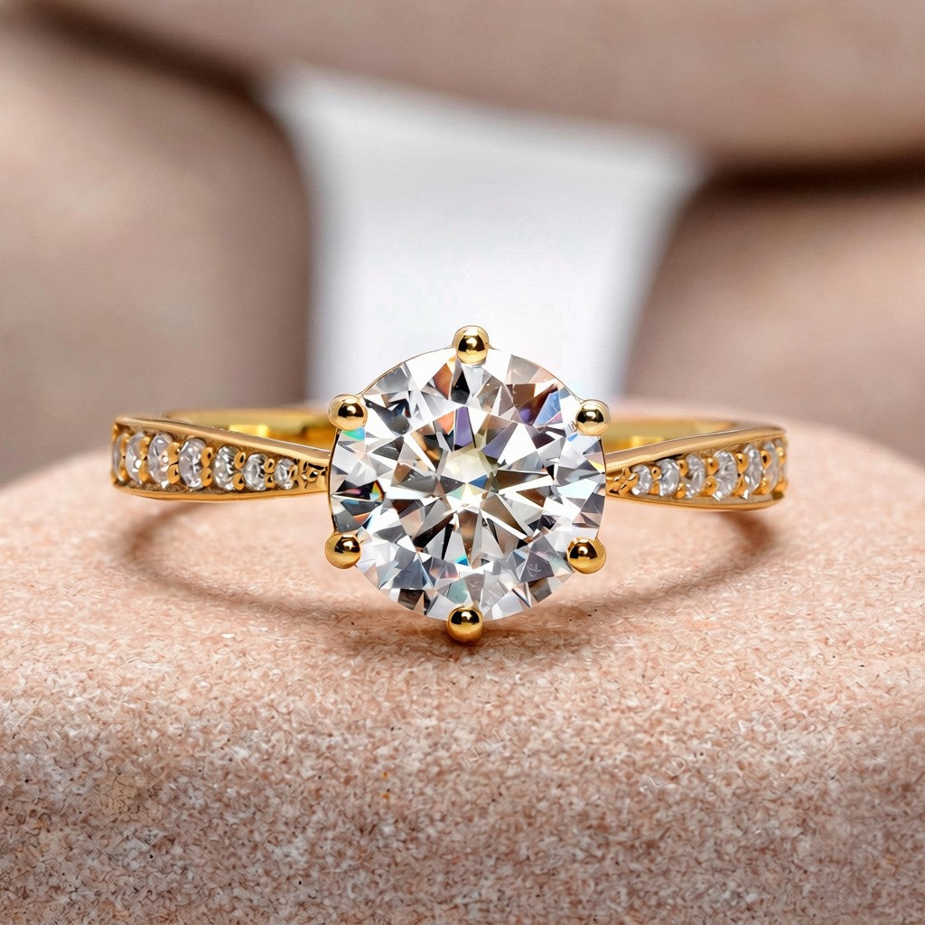 2 Carat Center Round Cut Moissanite Diamond Engagement Ring