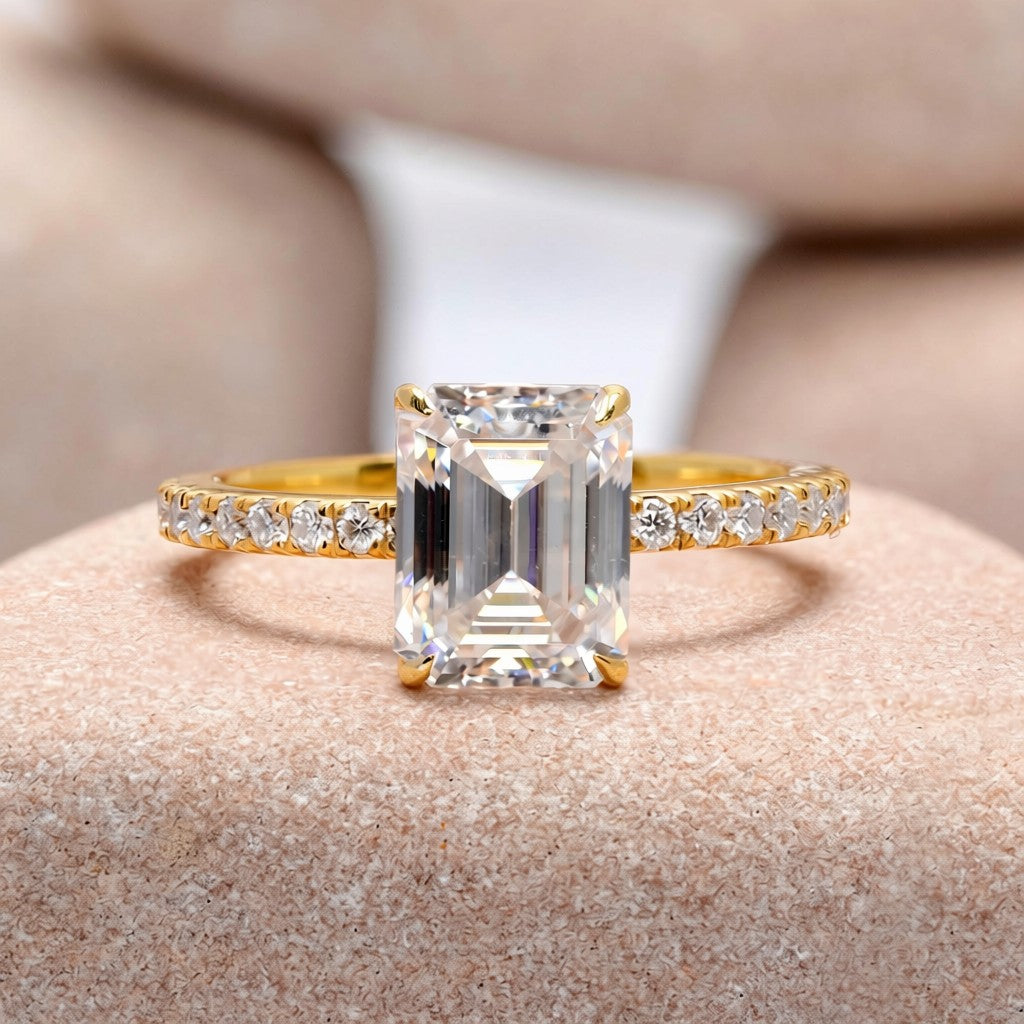 2.5 Carat Center Emerald Cut Moissanite Diamond Engagement Ring