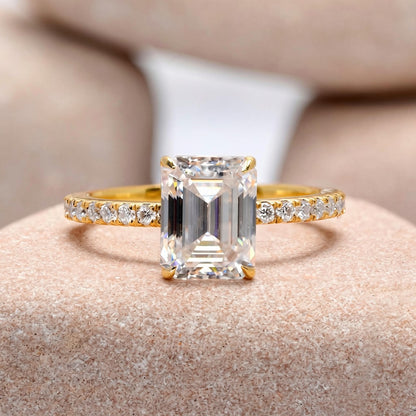 2.5 Carat Center Emerald Cut Moissanite Diamond Engagement Ring