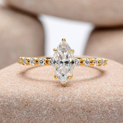 1 Carat Center Marquise Cut Moissanite Diamond Engagement Ring