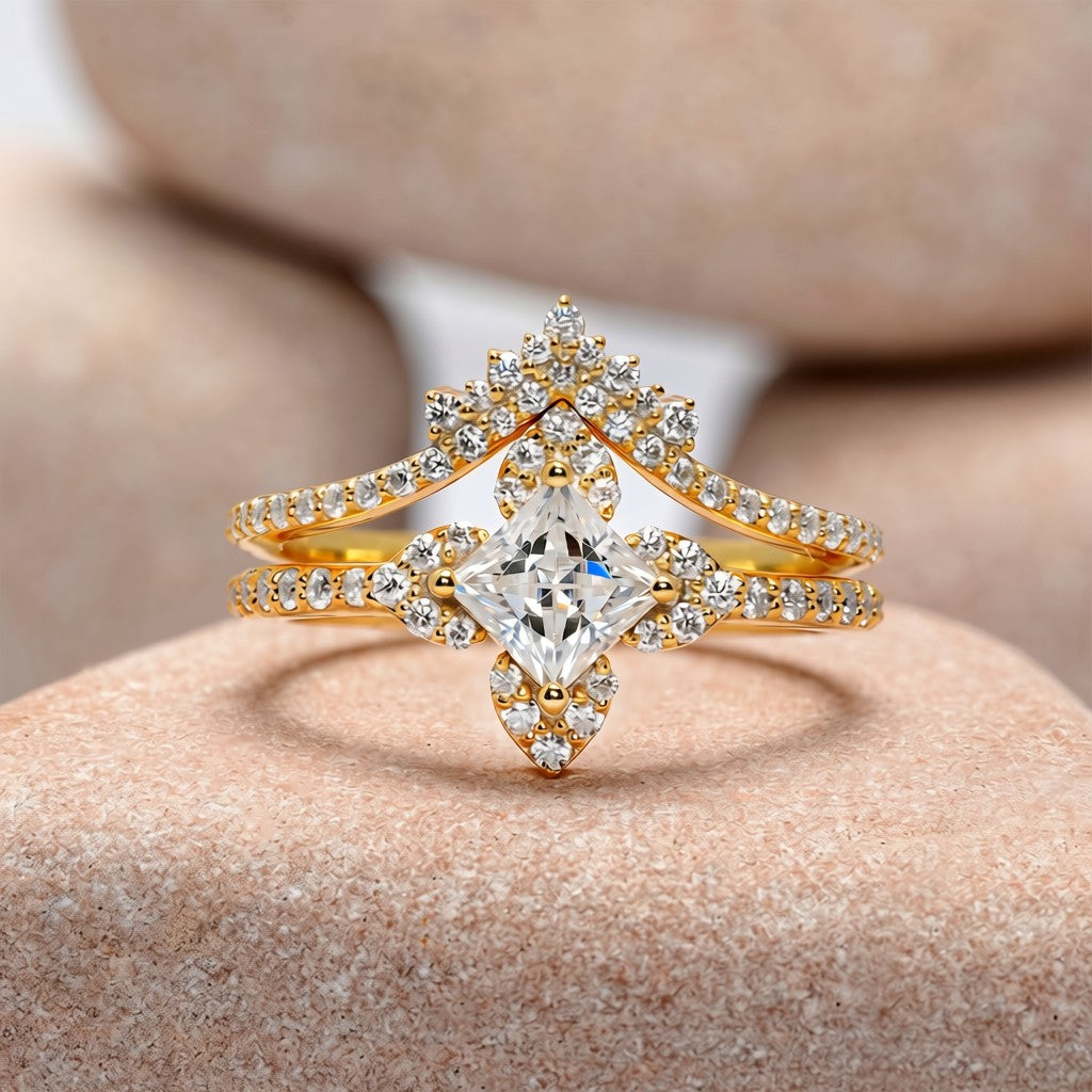 0.75 Carat Center Princess Cut Moissanite Diamond Engagement Ring