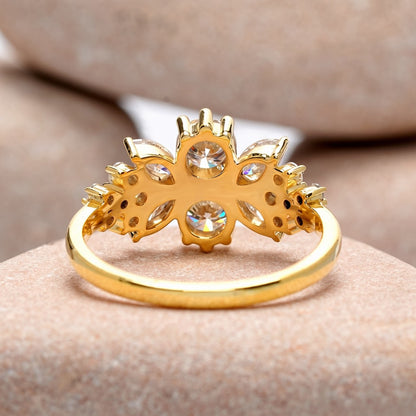 1.45 Carat Marquise, Round Cut Moissanite Diamond Engagement Ring