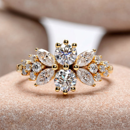 1.45 Carat Marquise, Round Cut Moissanite Diamond Engagement Ring