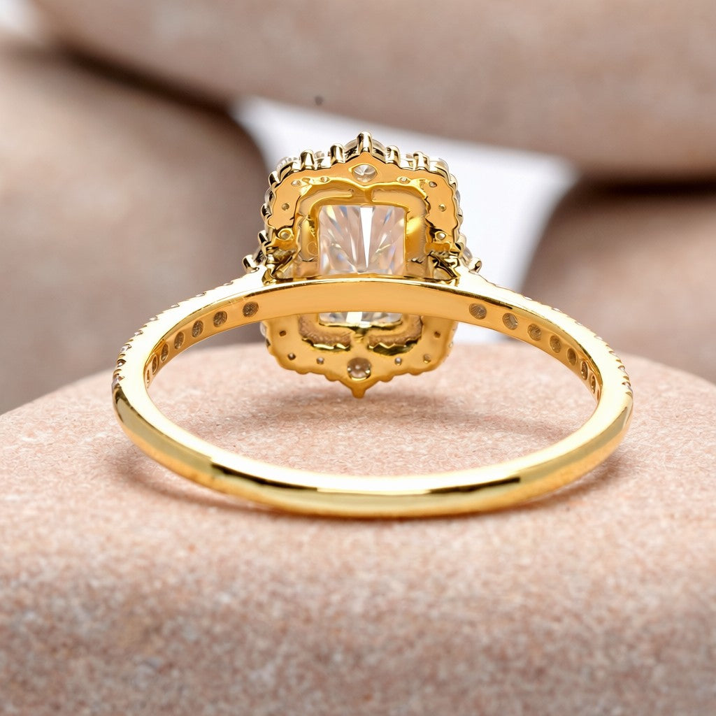 1 Carat Center Radiant, Round Cut Moissanite Diamond Engagement Ring