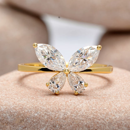 1.10 Carat Pear, Marquise Cut Moissanite Diamond Butterfly Ring