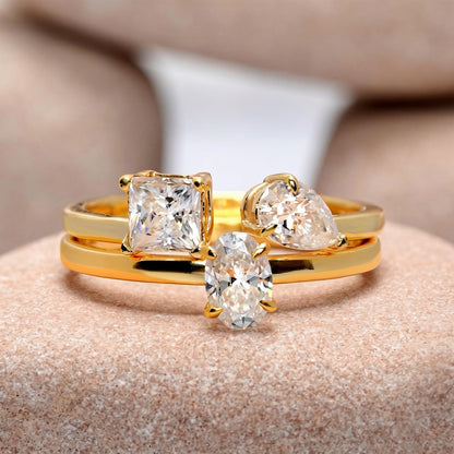 1.30 Carat Three-Stone Moissanite Diamond Ring Set