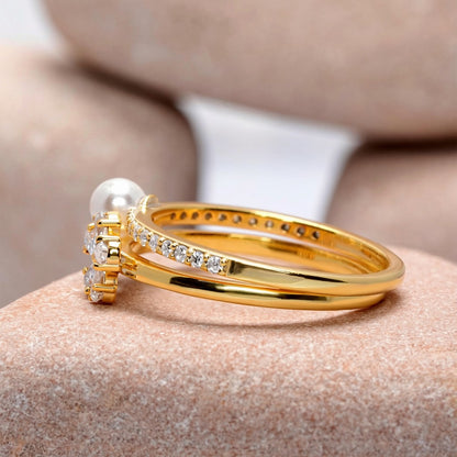 0.80 Carat Pear Cut Moissanite Diamond Pearl Engagement Ring